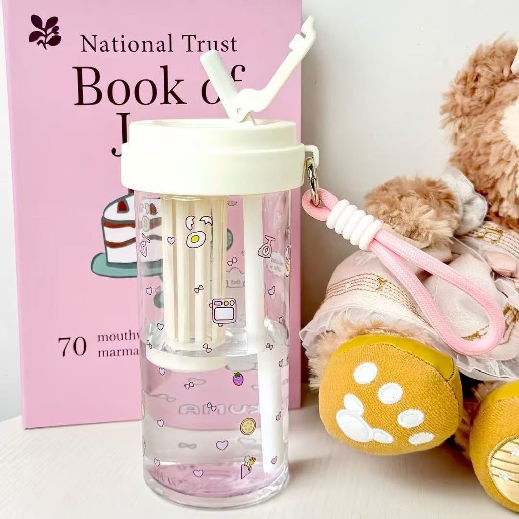 Pc Insulated Straw Cup With Cartoon Design For Office And Home Use