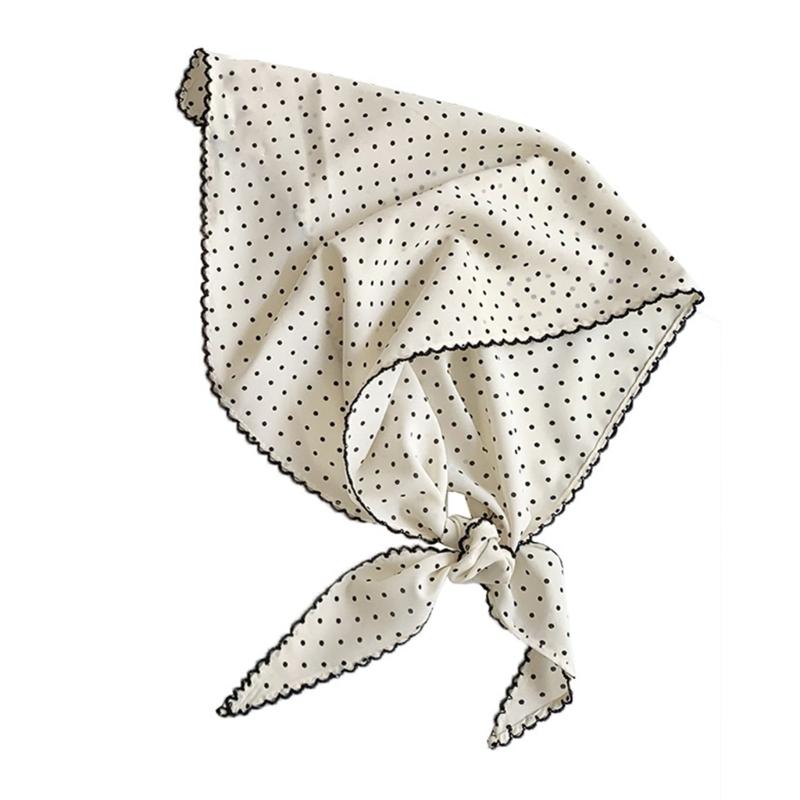 

Women s Polyester Head Scarf With Dots Stylish Hair Cover Korean Style Triangled Scarf For Evening or Outdoor Daily Use белый