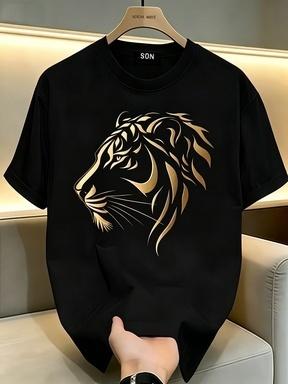 Luxury Gold Foil Tiger Print Men's T-Shirt, High Quality Casual Short Sleeve Tee, Trendy Street