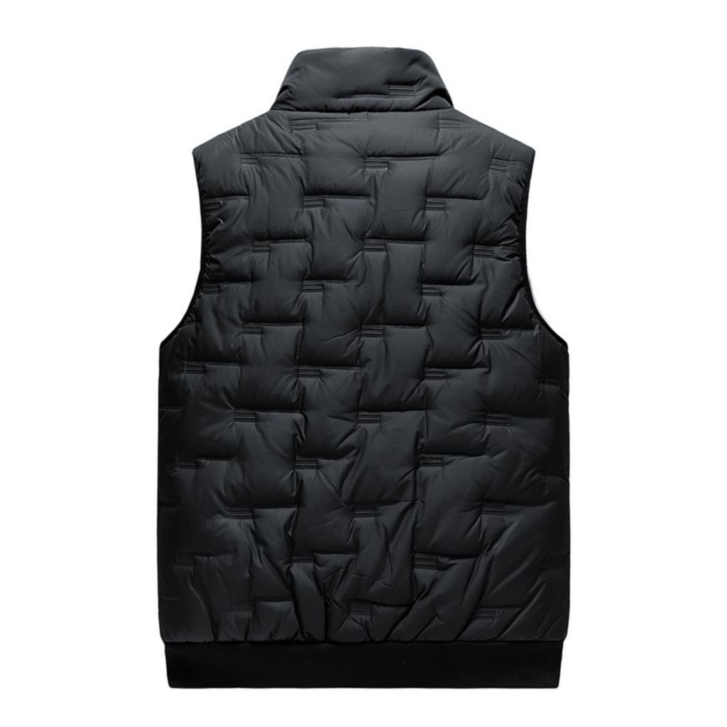 Men's Casual Solid Color Embossed Down Cotton Vest, Men's Thickened Loose Stand-up Collar Zip-up Coat