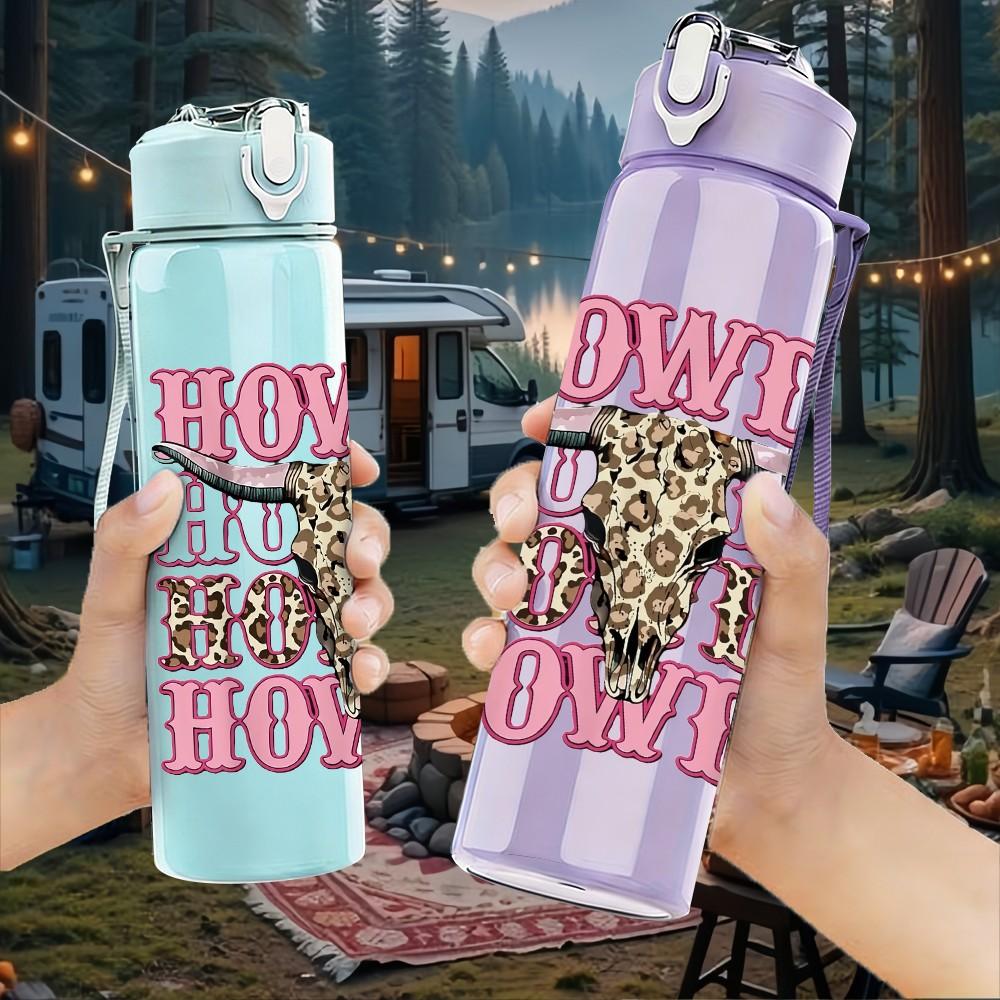 1PC Cowgirl Text Vintage Retro Pattern 750ml Color Plastic Sports Water Bottle Leakproof Flip Straw Lid Suitable for Sports Office Home Use