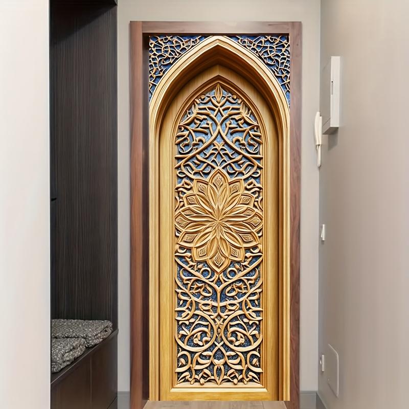 Tapet Autocolant Elegant Floral Arabic pentru Ușă PVC Peisaj Decor Acasă Mobilier Folie Vinil Autocolant de Perete Impermeabil Film Decorativ pentru Ușa Dormitorului