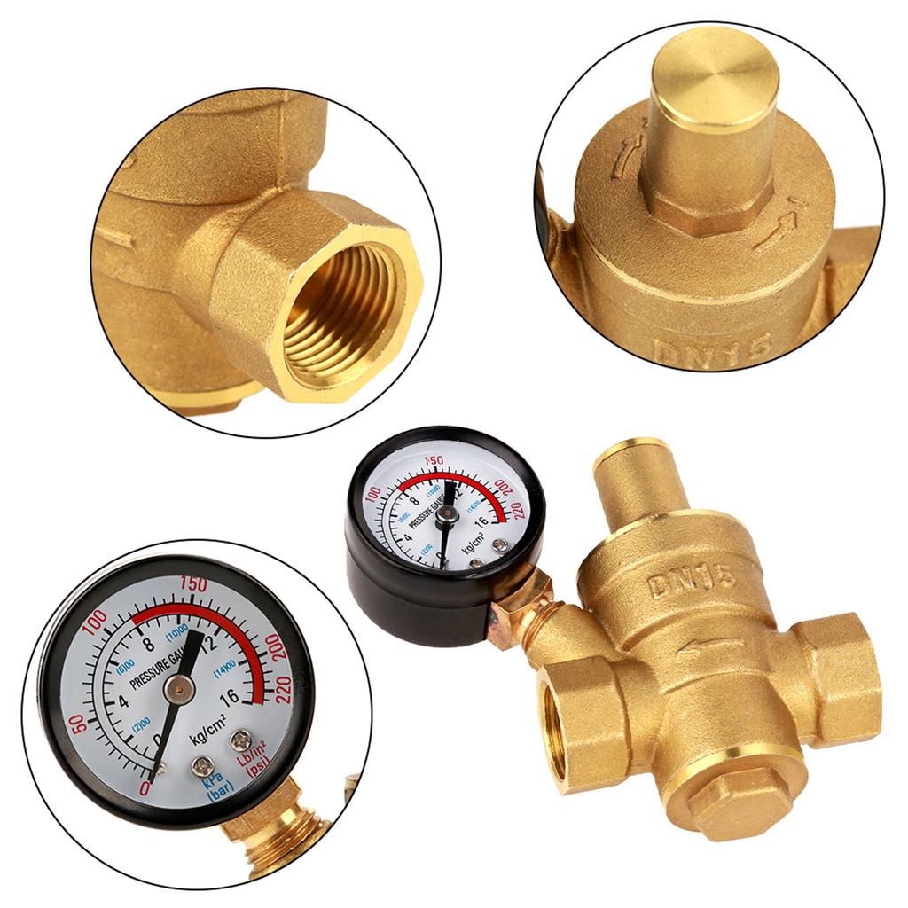DN1 Adjustable Water Pressure Maintaining Relief Valves Regulator Reducer With Gauge Meter Brass Water Pressure Reducer Tools