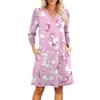 Women's Fashion V-neck Casual Beach Dress Three-quarter Sleeves Floral Print Dress