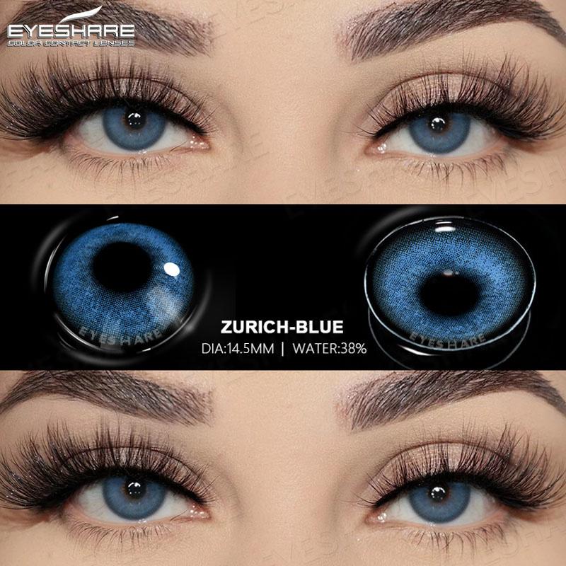 2Pcs Natural Color Contacts para olhos Lentes azuis Contatos de olhos castanhos Maquiagem anual de lentes Pupilas cinzas Uso para olhos