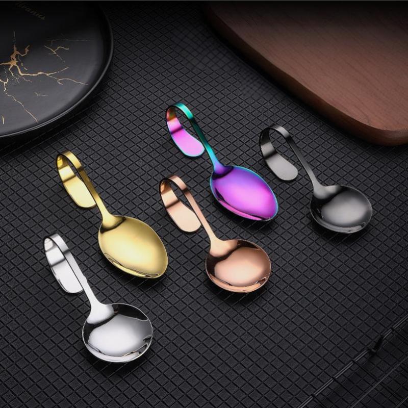 Stainless Steel Service Tableware Curved Handle Spoon Hotel Golden Independent Dining Curved Hotel Supplies Spoon