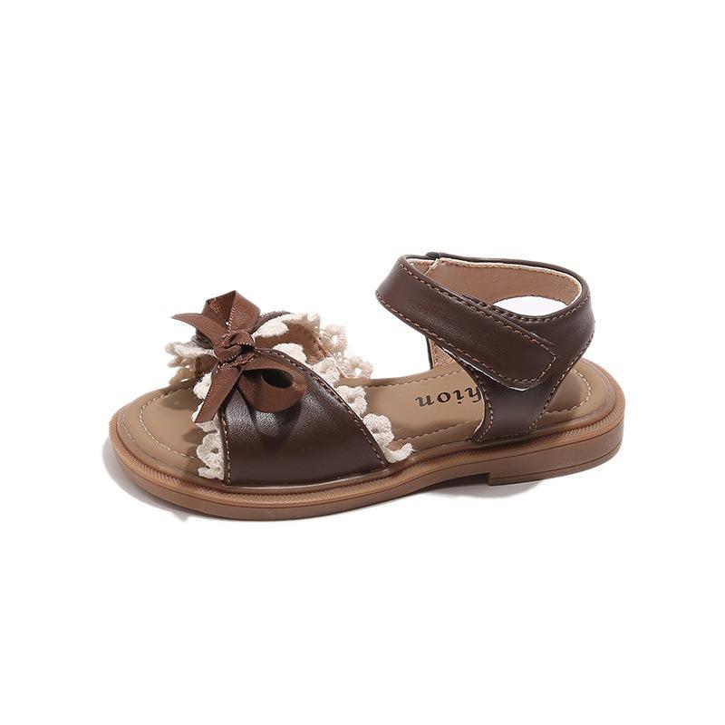 New Spring and Summer Korean-style Girls Sandals, Bow Lace Fringe Flat Princess Shoes for Kids