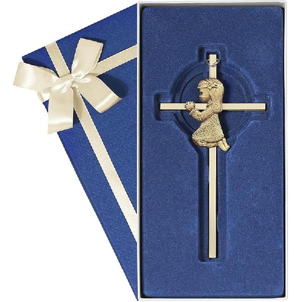 Baby Wall Cross Baptism Gifts for Girl, 6-inch Silver Praying Girls Baptism Crosses for First Holy Communion Christening and Dedication Baptismal Gold Girl-6 in