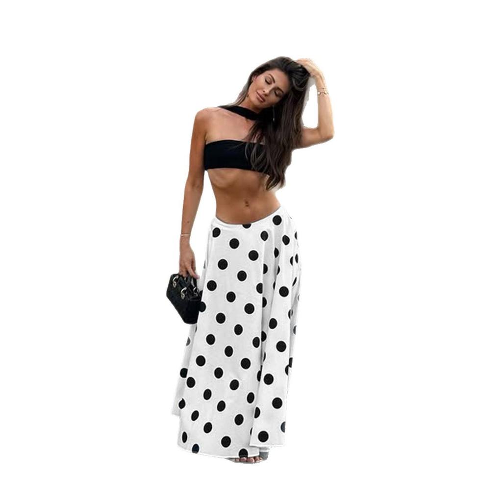 Hepburn Style French Elegance Polka Dot A-line Midi Skirt - Autumn Fashion, Loose Low-Waist Design for Women