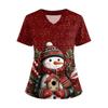 Women's Short Sleeved Christmas Printed V-neck Buttonable Side Slit Top T-shirt