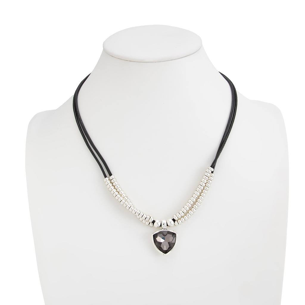 Hip-Hop Geometric Acrylic Black Diamond Pendant Necklace, Fashionable Beaded Wax Thread Collarbone Necklace