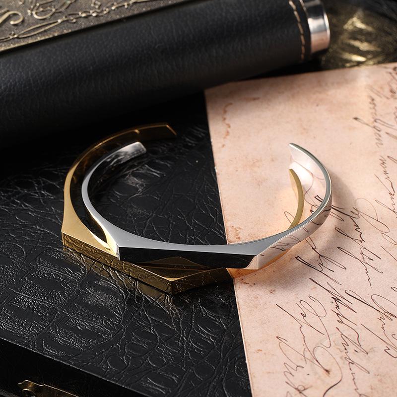 18K Gold Stainless Steel Open Bangle - Women's Geometric C-Shaped Minimalist Bracelet for Commuting