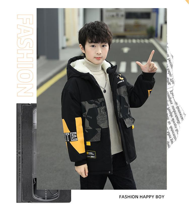 Jungen 2025 Winter Fleecegefütterte Baumwolljacke - Verdickter Parka für mittlere und große Kinder, trendige Workwear-Jacke