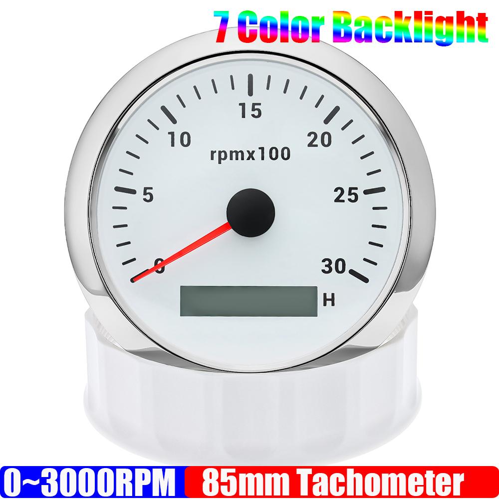 3000~7000 RPM 85MM Tachometer with 7 Color Light for Auto Boat Yacht Waterproof Gauge Counter Digital Hourmeter 12V 24V