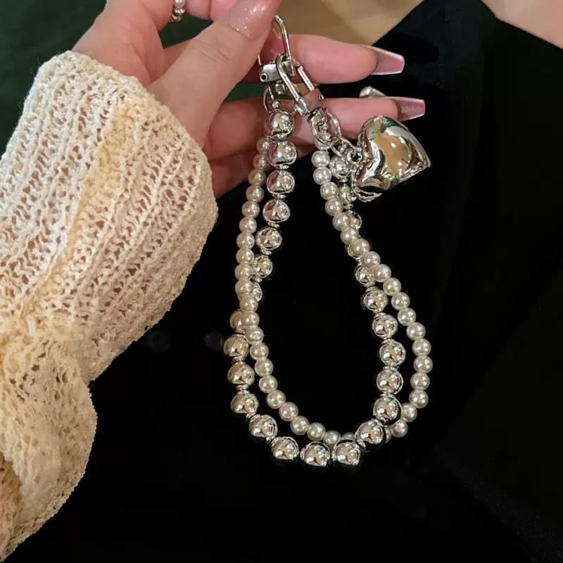 Schleife Perlen Schlüsselanhänger Armband Lanyard Handy ZY Anhänger Niedlich Liebesherz Handy Kamera Handgelenkband Anti-Verlust Kette