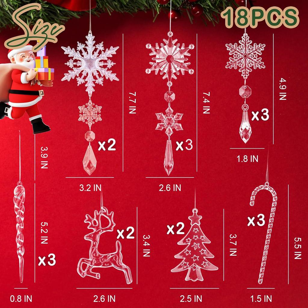 18-Piece Snowflake & Icicle Acrylic Christmas Ornaments Set