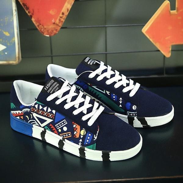 Baskets Basses en Toile pour Homme Printemps Décontractées Plates Colorées Graphiques Cool Style Élégant et Respirant
