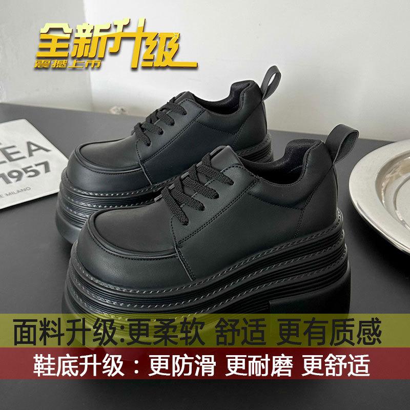 

Маленькие кожаные туфли на толстой подошве со шнуровкой для женщин в британском стиле, весна 2025, новые маленькие черные мокасины, одинарные туфли 35