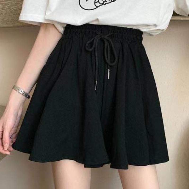MEXZT 5Xl Summer Shorts Skirts Women Elastic High Waist Casual Wide Leg Shorts Korean A Line Loose Mini Skirt Black Short Pants