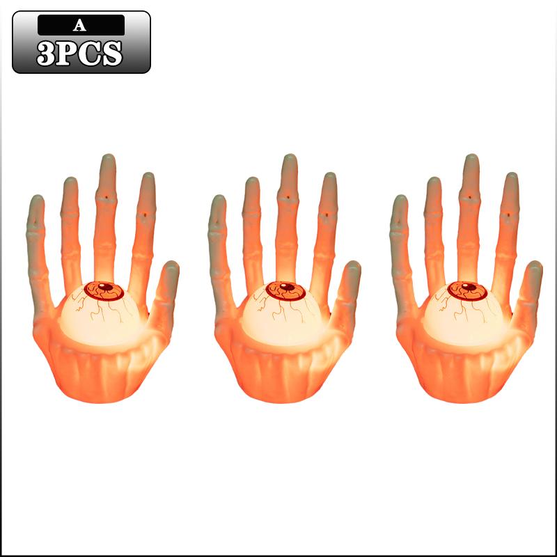 1-10PC Lighted Halloween Ghost Hand Holding Eyeball Pumpkin Battery Operated Lamp Scary Haunted House Trick or Treat Party Decor