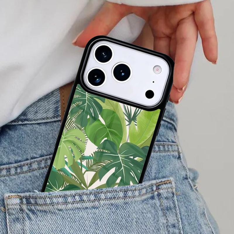 Tropical Green Plant Leaf Phone Case for iPhone 17ProMax 12 13 14 15 16e 17 Pro Max Plus Air Cover