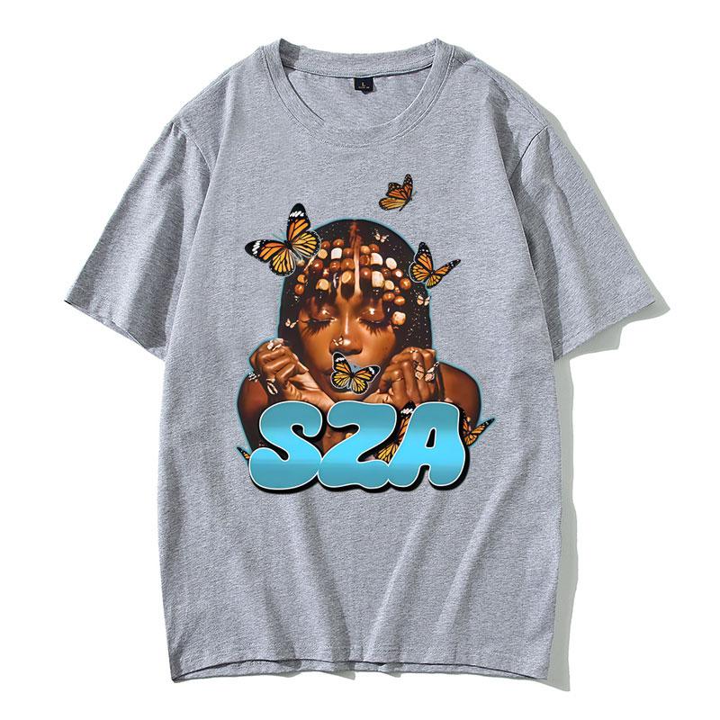 Rapper SZA Butterfly Face Graphic Tshirt Unisex Women Casual Cotton Vintage Tshirts Unisex Hip Hop Fashion Pop Music Tee Shirt
