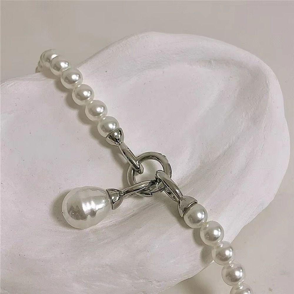 Retro Crossbody Strap Chain with Mirror Women Pearl Waist Chain Pearls Long Necklace Female/Girls