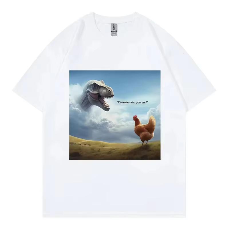 Ricorda Chi Sei Dinosauro Pollo Divertenti Magliette Moda di Strada Tendenza Maglietta Unisex Donna Casual Manica Corta Magliette