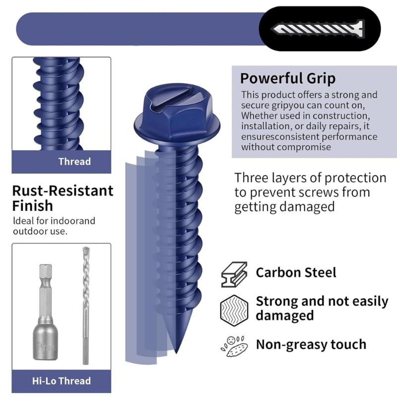 40Pcs Hexagonal Head Concrete Screw Anchors Fixing Fasteners with Drill Bit & Driver for Concrete, Block, and Brick