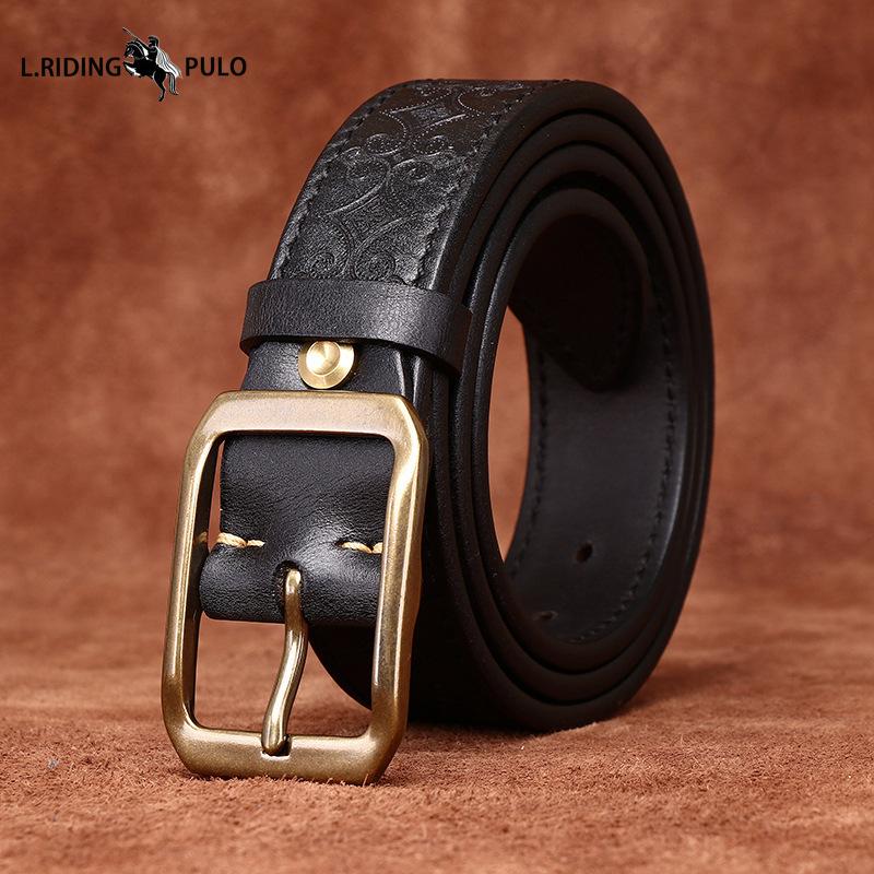 

Утолщенный двухсторонний кожаный ремень из натуральной кожи, мужской ремень из натуральной кожи с персонализированным узором 100cm