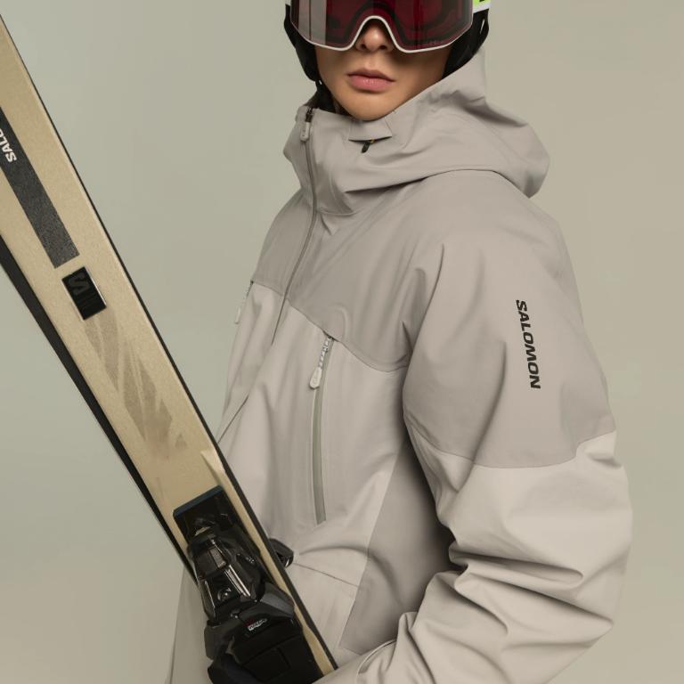 Salomon Color Block Hooded Zip Long Sleeve Down Jacket Women outerwear Gray LC2699600