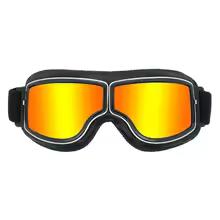 Vintage Pilot Motorcycle Goggles UV400 Windproof Scratch Resistant PC Lens with Leather Trim for Open Face Helmet