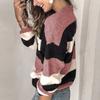 Fashion Women  Long Sleeve Striped Print Casual Knitted Loose Sweater Top