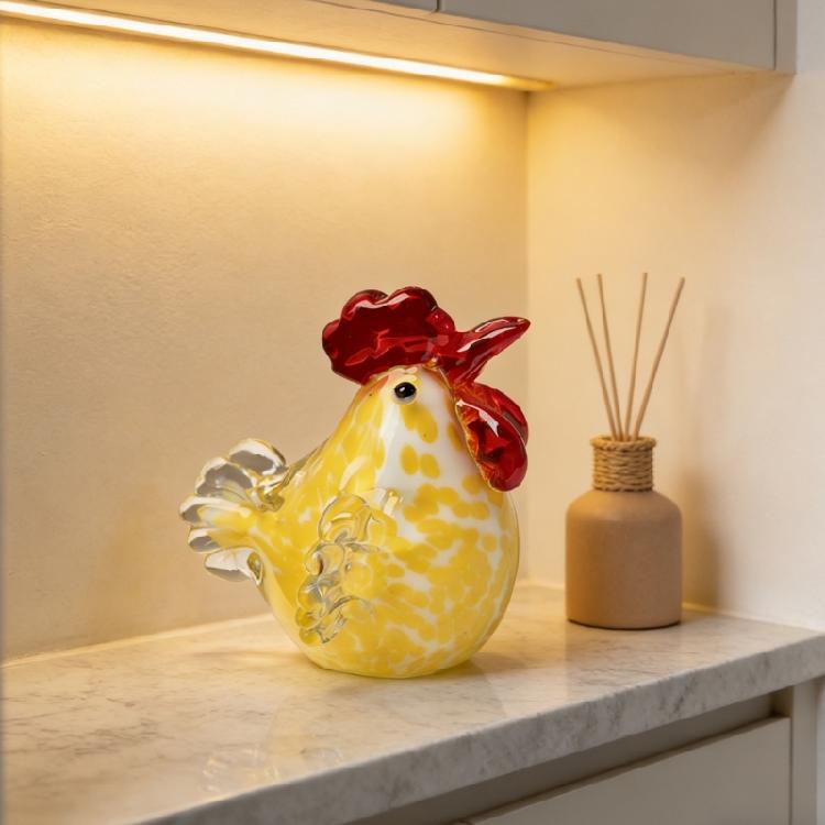 Figure di Gallo Seduto Galline in Vetro Soffiato Statua Sculture di Animali Figura Decorativa da Collezione Arredamento per la Casa