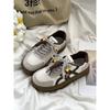 Retro color matching thick bottom beaded women's new round head lace-up fashionable versatile casual sports board
