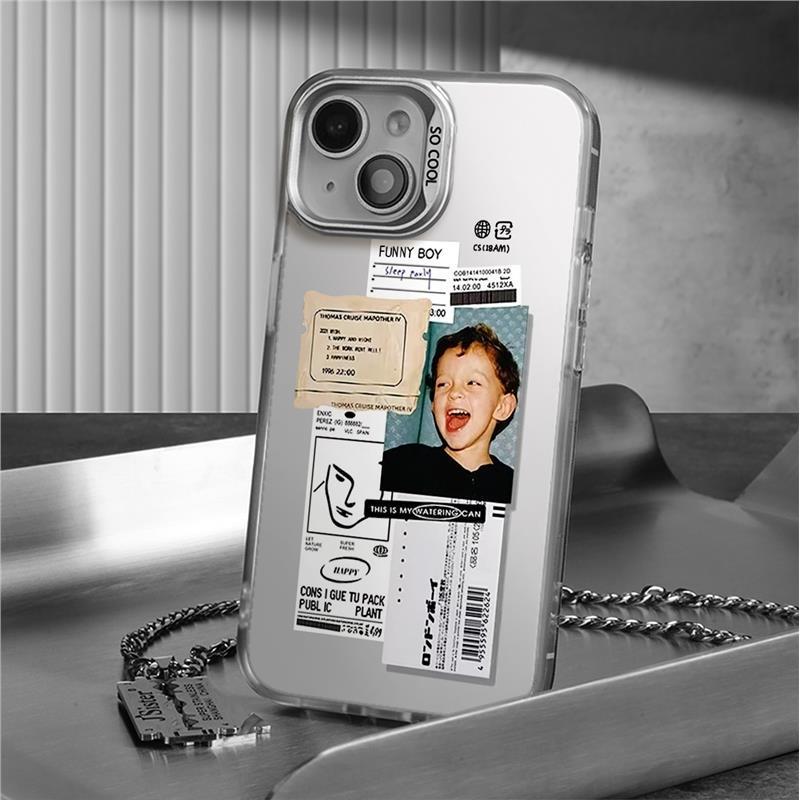 Srebrne Etui do iPhone'a 15/16 w Stylu Americano z Transgranicznym Niszowym Wzorem 13/14
