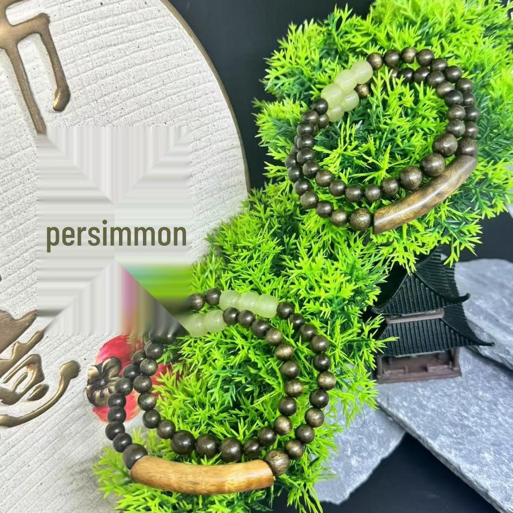 Golden Phoebe Double-Circle Retro Bracelet with Emerald Green and Natural Wood Grain