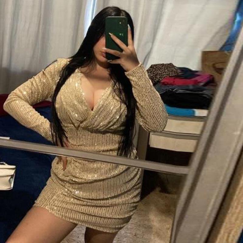 ins European and American women's clothing sexy V-neck sequined hip skirt temperament socialite party dress Spice girl tight dress