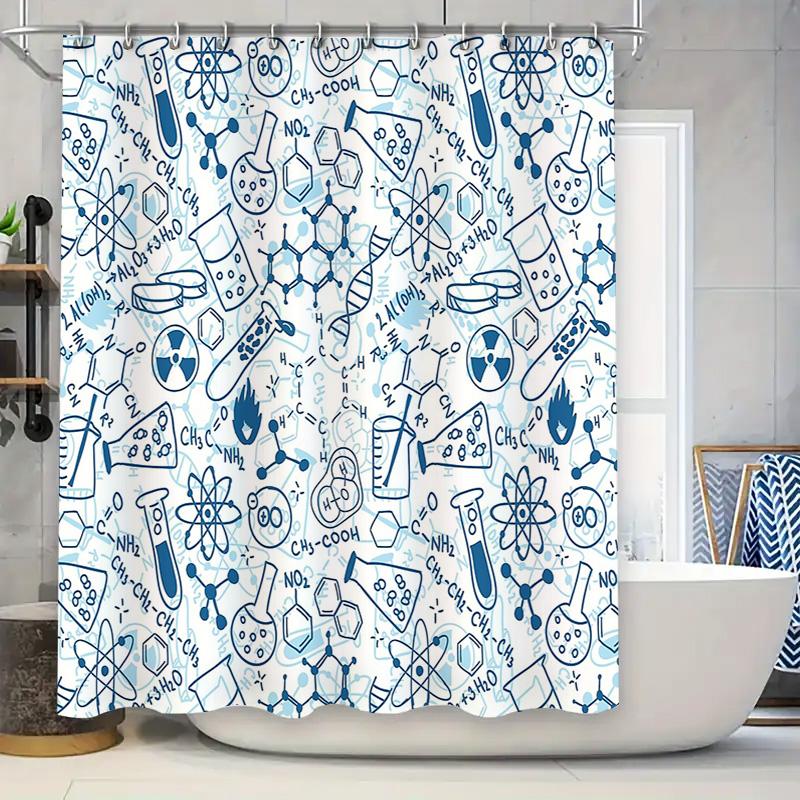 Lab Chemistry Pattern Shower Curtain Science Decor Backdrop Bathroom Fabric Waterproof Washable Novelty 90x180cm