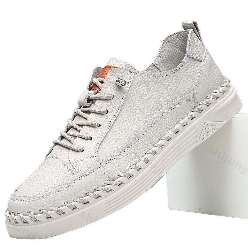 Men Cow Leather Casual Shoes 2025 Spring Autumn Comfortable Fashion Stitch Flat Skateboard Shoes Handmade Vulcanized Shoes