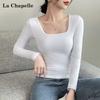 La Chapelle Women's Pure Cotton Square Neck Long Sleeve T-Shirt
