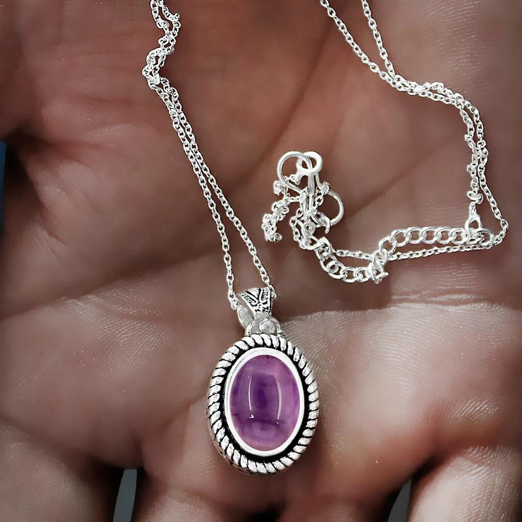 4,50 Karat natürlicher lila Amethyst-Edelstein, handgefertigt, 925er Sterlingsilber, Tropfenanhänger