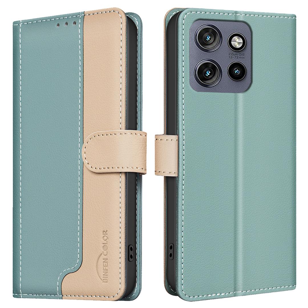 

BINFEN COLOR BF33 for Motorola Edge 50 Neo 5G/Moto S50 5G/Thinkphone 25 5G Leather Case Splicing Color RFID Blocking Green