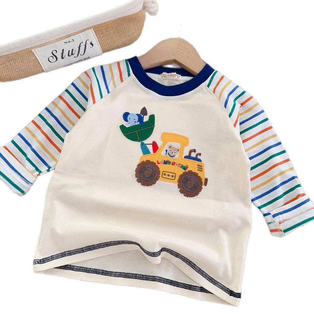 Kids' Raglan Stripe Long-Sleeve Cartoon T-Shirt - Boys' Round Neck Base Layer 2026