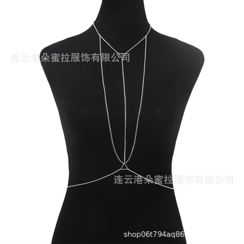 Cross-border Jewelry Body Chain European and American Sexy Exaggerated Beach Casual Flash Diamond Pendant Fringed Alloy Chest Chain