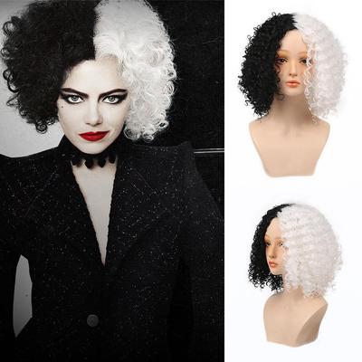 Par scurt sintetic par cret Halloween cosplay fete peruca alb-negru