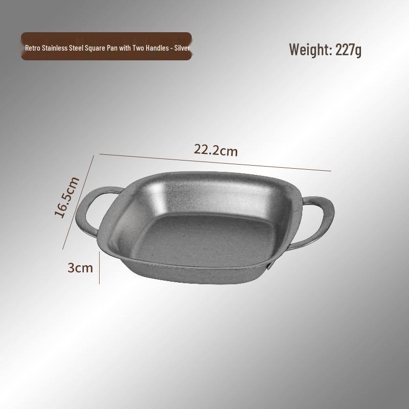

Retro Stainless Steel Double-Ear Square Plate for Hamburgers & Fries