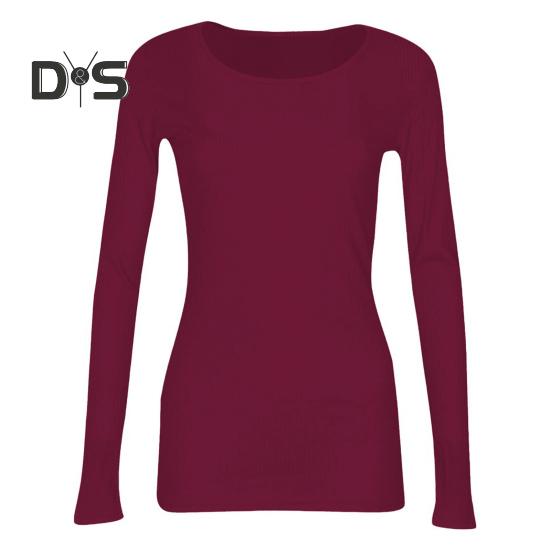 Pullover Tops Women Ribbed Long Sleeve Bottoming Top Regular Fit Lightweight Crew Neck Shirt Daily Wear
