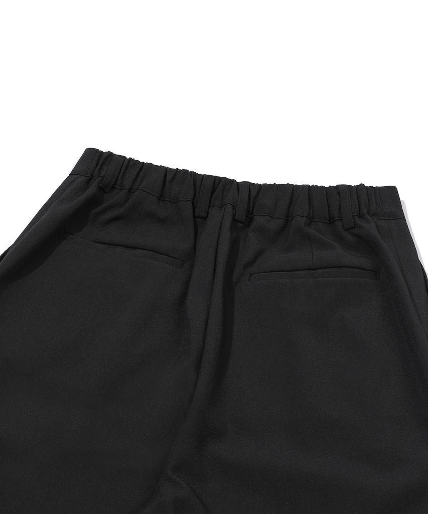 GNOK [Summer] Double-Pleated Elastic Waist Wide Slacks [Black]