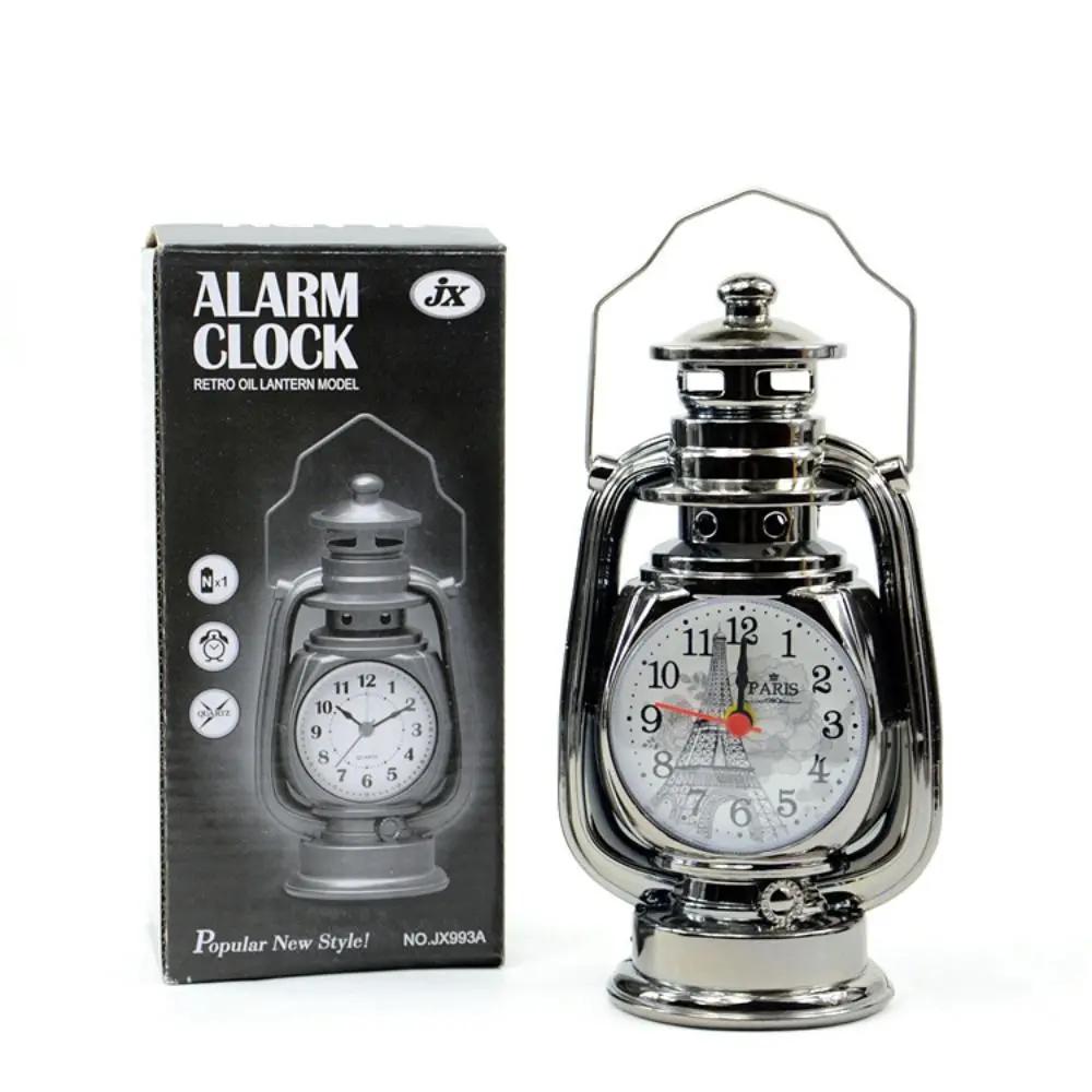Retro Kerosene Light Alarm Clock Vintage Alarm Clock Table Clock Living Room Decor Articles Office Craft Ornament
